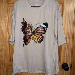 Brown oversized tee with butterfly/fire combo